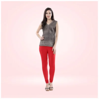 Women's Cotton Blended Solid Churidar leggings (Red)