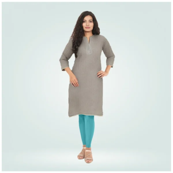 Women's Cotton Blended Solid Shimmer Ankle leggings (Blue)