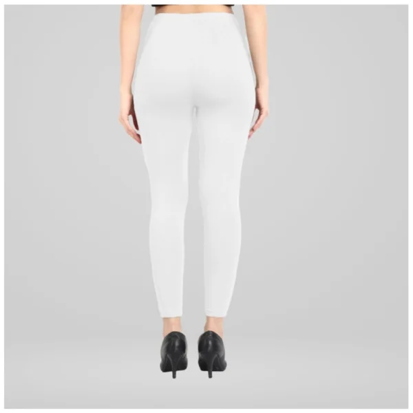 Women's Cotton Blended Solid Ankle legging (White) - Image 4