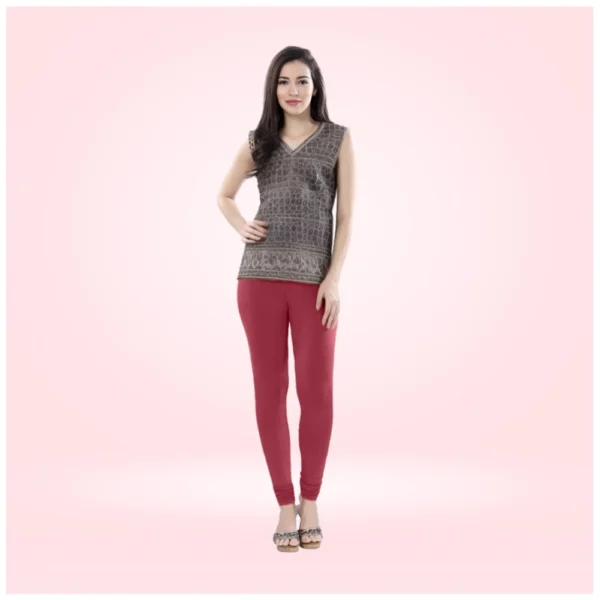 Women's Cotton Blended Solid Churidar leggings (Red Maroon)
