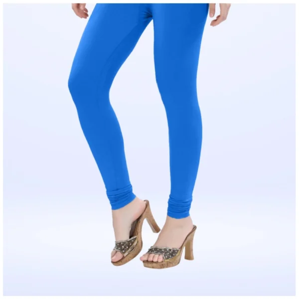 Women's Cotton Blended Solid Churidar leggings (Blue) - Image 3