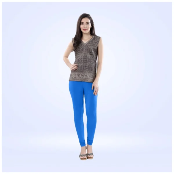Women's Cotton Blended Solid Churidar leggings (Blue)