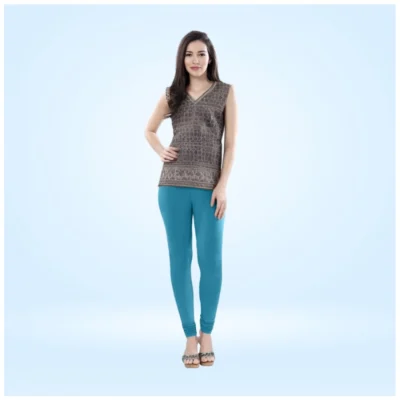 Women's Cotton Blended Solid Churidar leggings (Blue)