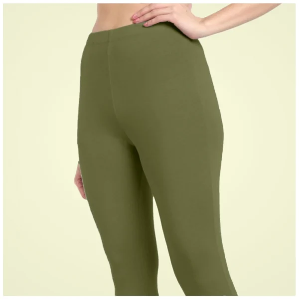 Women's Cotton Blended Solid Ankle legging (Olive Green) - Image 3