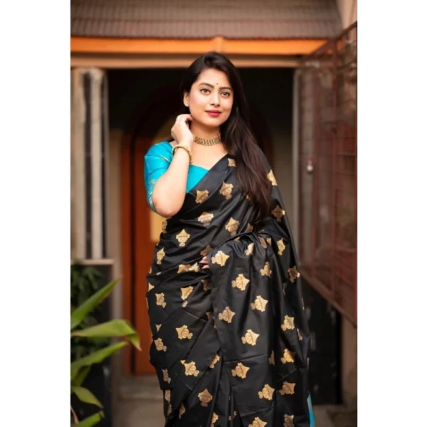Women's Silk Printed Saree With Unstitched Blouse 5.5Mtr (Sky Blue) - Image 2