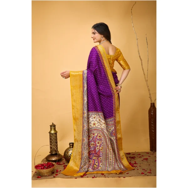 Women's Soft Dola Cotton Kalamkari Printed Saree With Unstitched Blouse 5.5Mtr (Purple) - Image 3