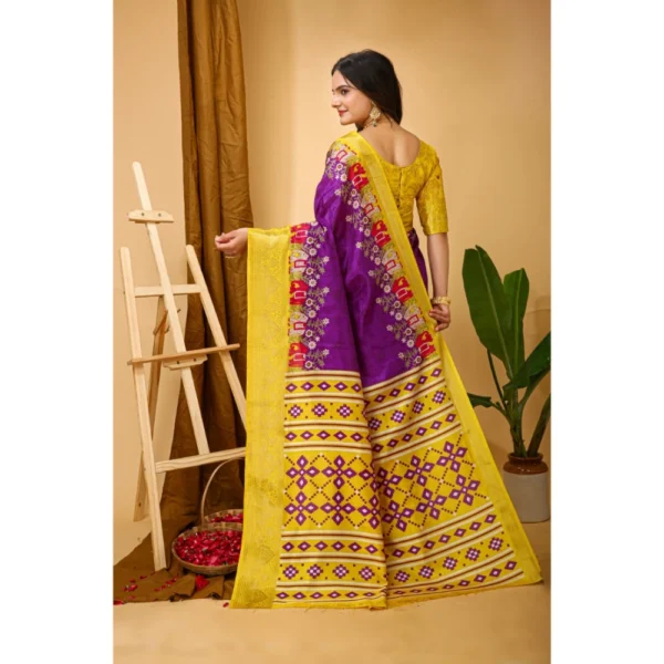 Women's Soft Dola Cotton Kalamkari Printed Saree With Unstitched Blouse 5.5Mtr (Purple) - Image 3