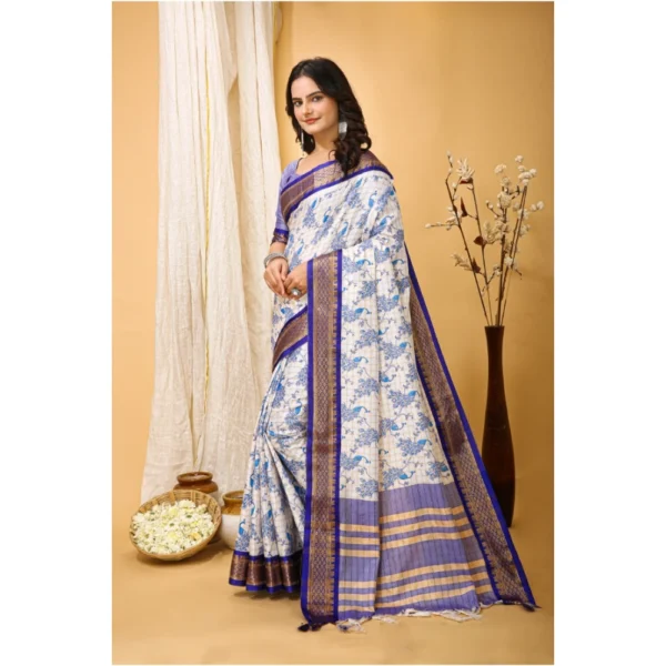 Women's Soft Cotton Silk Printed Saree With Unstitched Blouse 5.5Mtr (Purple) - Image 4