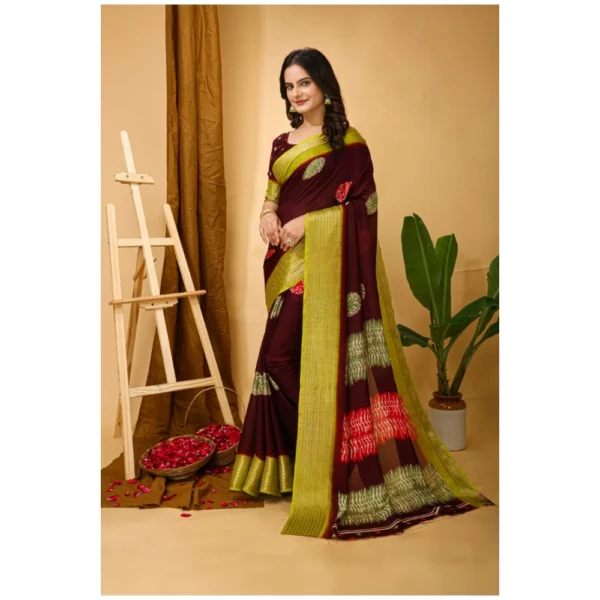 Women's Soft Blooming Marshmallow Fabric Kalamkari Printed Saree With Unstitched Blouse 5.5Mtr (Maroon) - Image 4