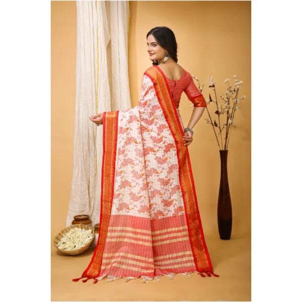 Women's Soft Cotton Silk Printed Saree With Unstitched Blouse 5.5Mtr (Red) - Image 4