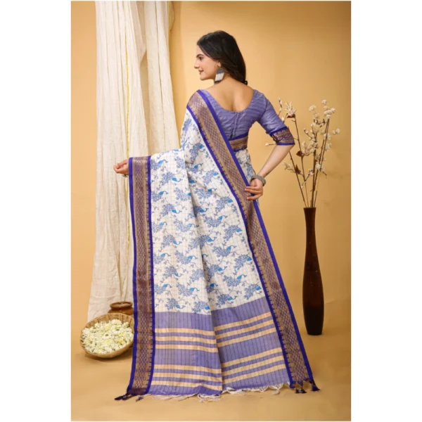 Women's Soft Cotton Silk Printed Saree With Unstitched Blouse 5.5Mtr (Purple) - Image 3