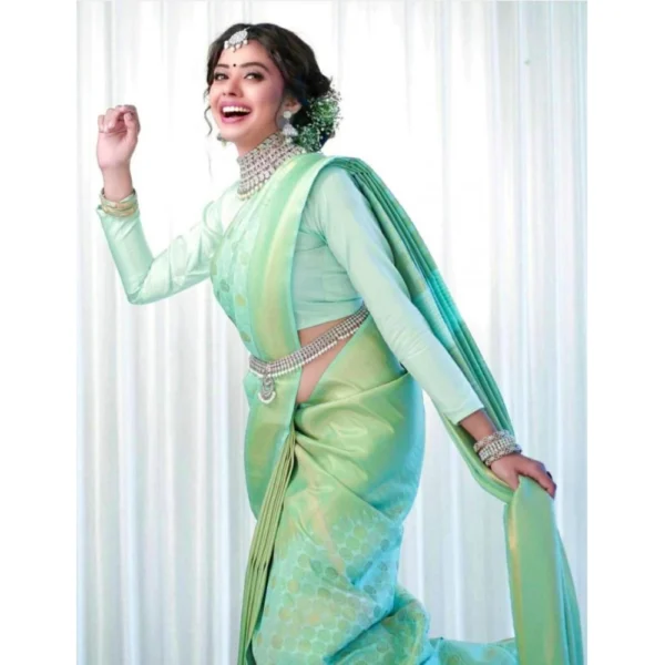 Women's Soft Lichi Silk Printed Saree With Unstitched Blouse 5.5Mtr (Light Green) - Image 2