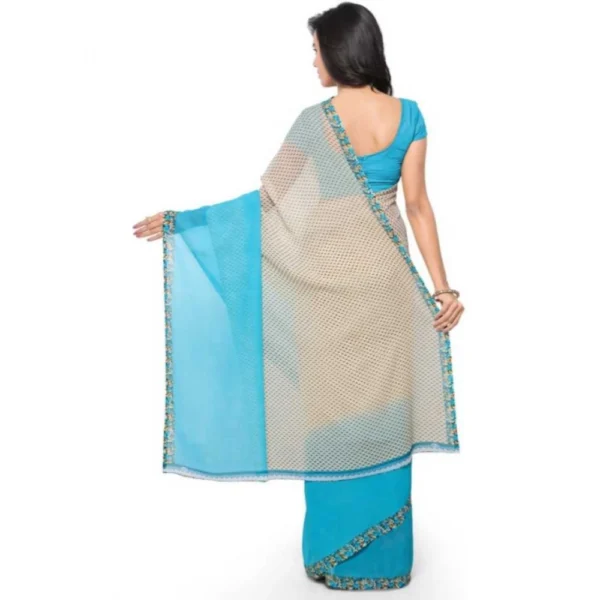 Women's Faux Georgette Printed Saree With Unstitched Blouse 5.5Mtr (Blue) - Image 2