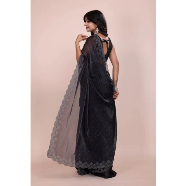 Women's Jimmy choo Embellished Bollywood Saree With Unstitched Blouse 5.5Mtr (Black) - Image 2