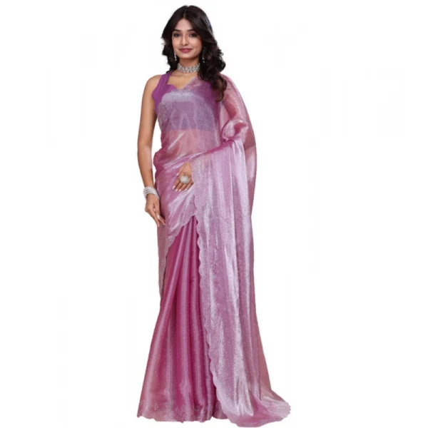 Women's Jimmy choo Embellished Bollywood Saree With Unstitched Blouse 5.5Mtr (Magenta) - Image 2