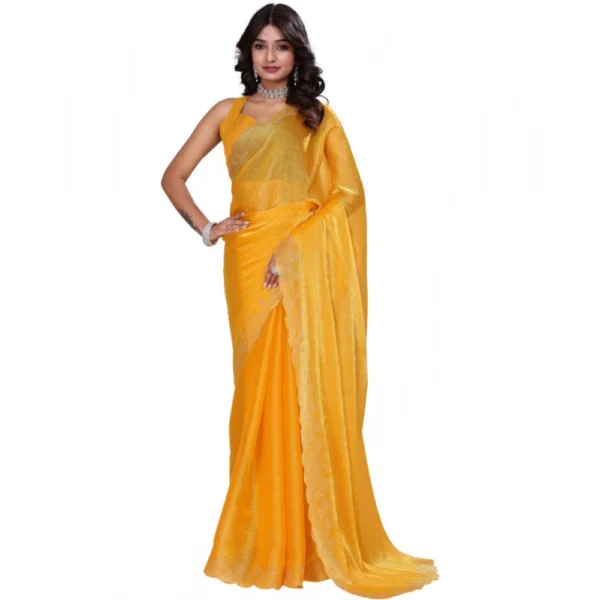 Women's Jimmy choo Embellished Bollywood Saree With Unstitched Blouse 5.5Mtr (Mustard) - Image 2