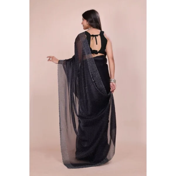 Women's Jimmy choo Embellished Bollywood Saree With Unstitched Blouse 5.5Mtr (Black) - Image 2