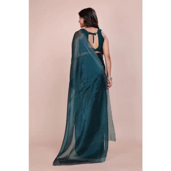Women's Jimmy choo Embellished Bollywood Saree With Unstitched Blouse 5.5Mtr (Green) - Image 2