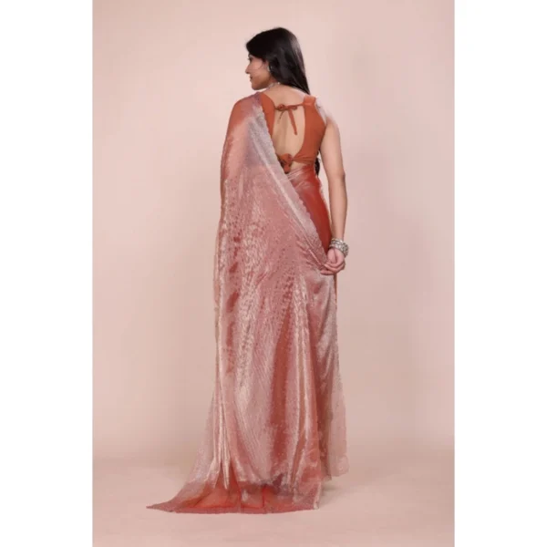 Women's Jimmy choo Embellished Bollywood Saree With Unstitched Blouse 5.5Mtr (Orange) - Image 2