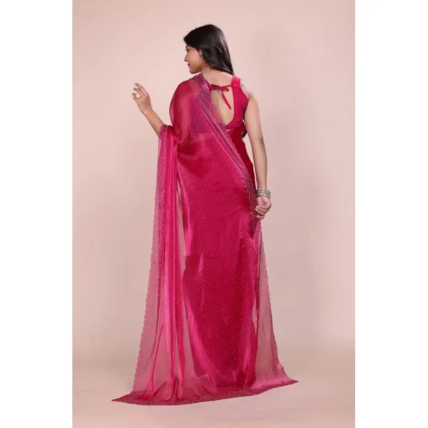 Women's Jimmy choo Embellished Bollywood Saree With Unstitched Blouse 5.5Mtr (Red) - Image 2