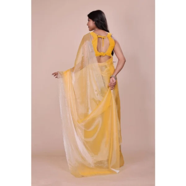 Women's Jimmy choo Embellished Bollywood Saree With Unstitched Blouse 5.5Mtr (Yellow) - Image 2