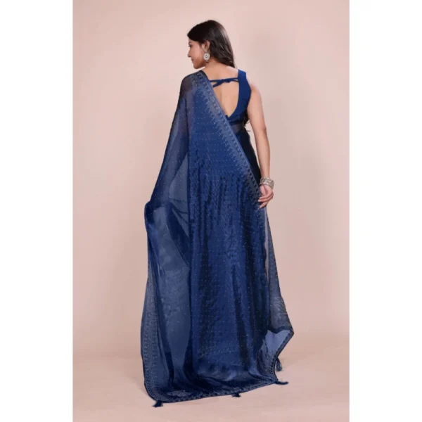 Women's Jimmy choo Embellished Bollywood Saree With Unstitched Blouse 5.5Mtr (Blue) - Image 2