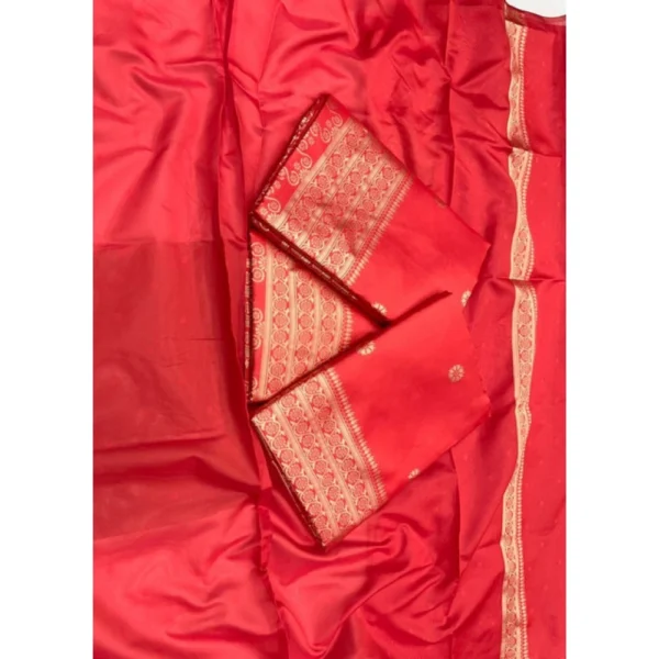 Women's Litchi silk Printed Saree With Unstitched Blouse (Red) - Image 2