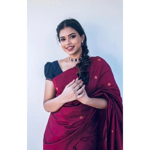 Women's Litchi silk Printed Saree With Unstitched Blouse (Red) - Image 2