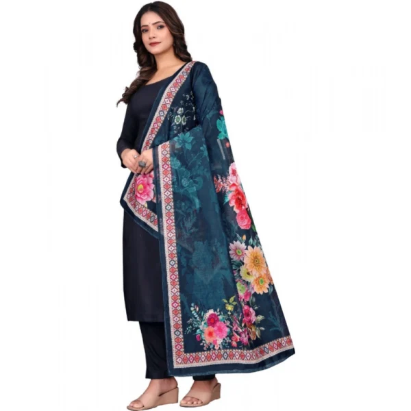 Women's chanderi silk  Printed Dupatta (Navy Blue, Length: 2 Mtr) - Image 4
