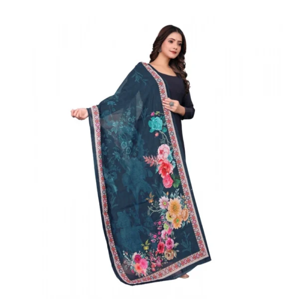 Women's chanderi silk  Printed Dupatta (Navy Blue, Length: 2 Mtr) - Image 3