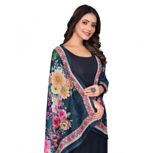 Women's chanderi silk  Printed Dupatta (Navy Blue, Length: 2 Mtr) - Image 2