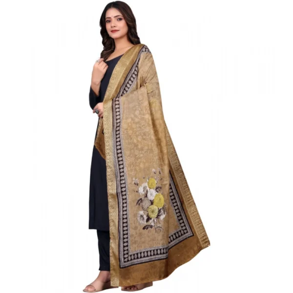 Women's chanderi silk  Printed Dupatta (Beige, Length: 2 Mtr) - Image 4
