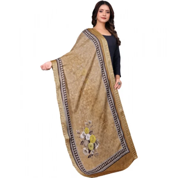 Women's chanderi silk  Printed Dupatta (Beige, Length: 2 Mtr) - Image 3