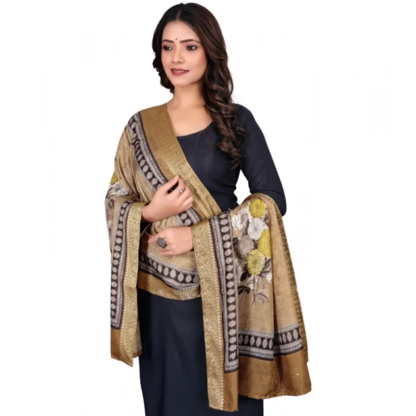 Women's chanderi silk  Printed Dupatta (Beige, Length: 2 Mtr) - Image 2