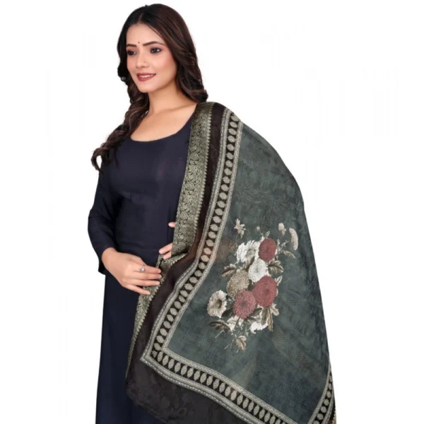 Women's chanderi silk  Printed Dupatta (Black, Length: 2 Mtr) - Image 2