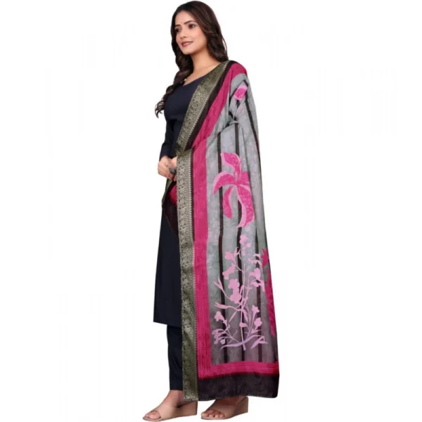 Women's chanderi silk  Printed Dupatta (Black, Length: 2 Mtr) - Image 4