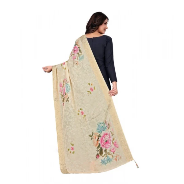 Women's chanderi silk  Printed Dupatta (Beige, Length: 2 Mtr) - Image 5