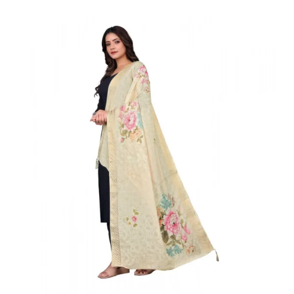 Women's chanderi silk  Printed Dupatta (Beige, Length: 2 Mtr) - Image 4