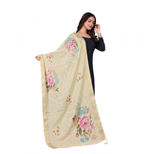 Women's chanderi silk  Printed Dupatta (Beige, Length: 2 Mtr) - Image 3