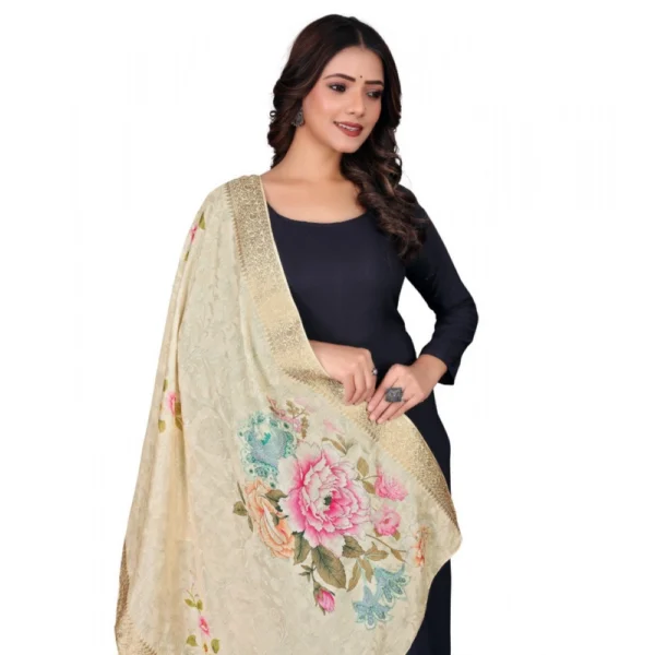Women's chanderi silk  Printed Dupatta (Beige, Length: 2 Mtr) - Image 2