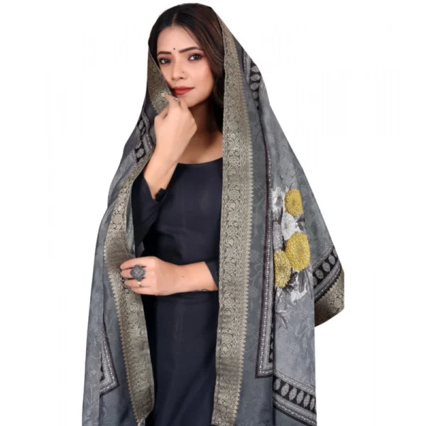 Women's chanderi silk  Printed Dupatta (Gray, Length: 2 Mtr) - Image 2