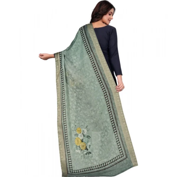 Women's chanderi silk  Printed Dupatta (Green, Length: 2 Mtr) - Image 5