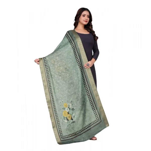 Women's chanderi silk  Printed Dupatta (Green, Length: 2 Mtr) - Image 3