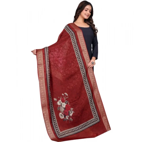 Women's chanderi silk  Printed Dupatta (Maroon, Length: 2 Mtr) - Image 3