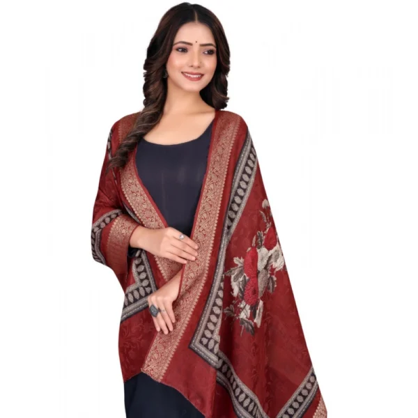 Women's chanderi silk  Printed Dupatta (Maroon, Length: 2 Mtr) - Image 2