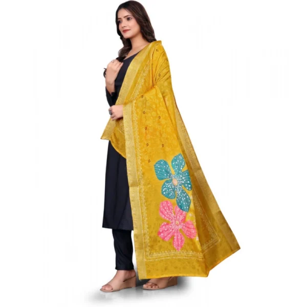 Women's chanderi silk  Printed Dupatta (Yellow, Length: 2 Mtr) - Image 4