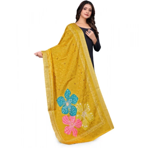 Women's chanderi silk  Printed Dupatta (Yellow, Length: 2 Mtr) - Image 3