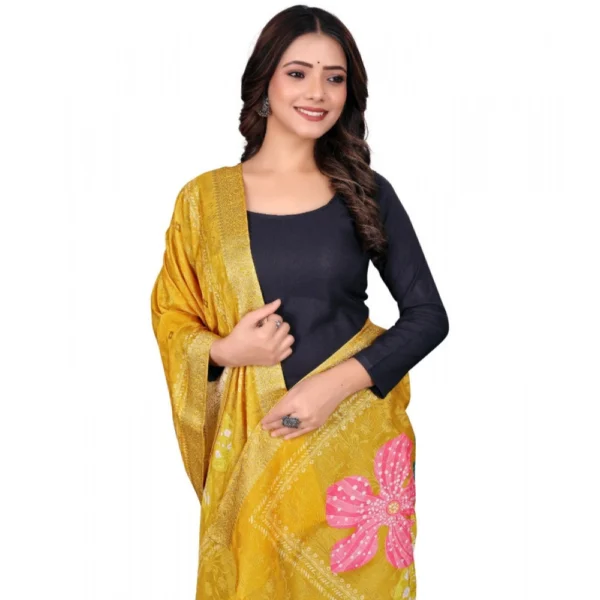Women's chanderi silk  Printed Dupatta (Yellow, Length: 2 Mtr) - Image 2