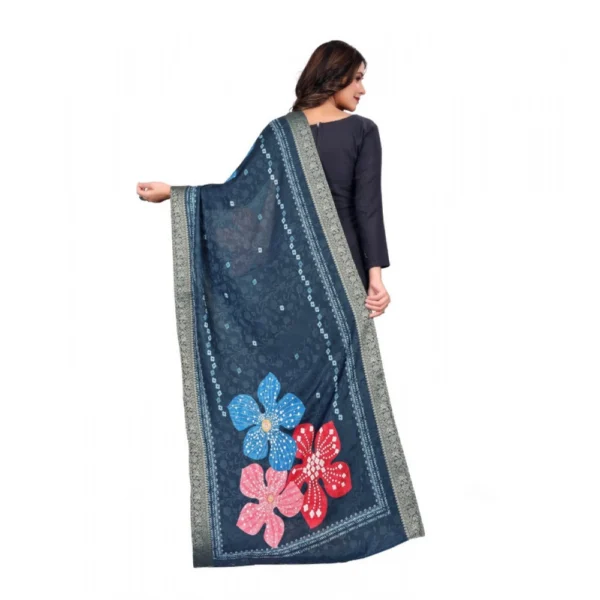 Women's chanderi silk  Printed Dupatta (Navy Blue, Length: 2 Mtr) - Image 4