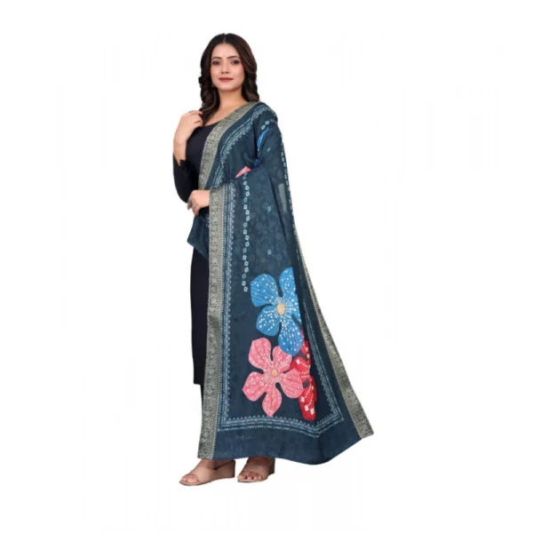 Women's chanderi silk  Printed Dupatta (Navy Blue, Length: 2 Mtr) - Image 3